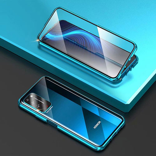 Luxury Aluminum Metal Frame Mirror Cover Case 360 Degrees T03 for Huawei Honor X10 5G Sky Blue