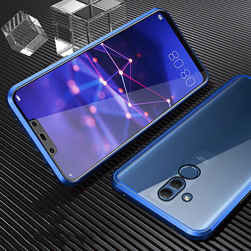 Luxury Aluminum Metal Frame Mirror Cover Case 360 Degrees T03 for Huawei Mate 20 Lite Blue