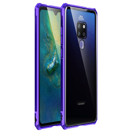 Luxury Aluminum Metal Frame Mirror Cover Case 360 Degrees T03 for Huawei Mate 20 X 5G Purple