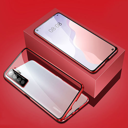 Luxury Aluminum Metal Frame Mirror Cover Case 360 Degrees T03 for Huawei Nova 7 SE 5G Red