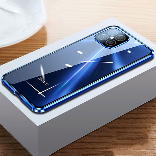 Luxury Aluminum Metal Frame Mirror Cover Case 360 Degrees T03 for Huawei Nova 8 SE 5G Blue