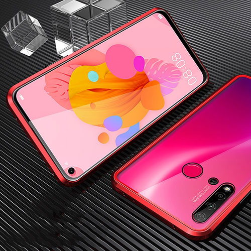 Luxury Aluminum Metal Frame Mirror Cover Case 360 Degrees T03 for Huawei P20 Lite (2019) Red