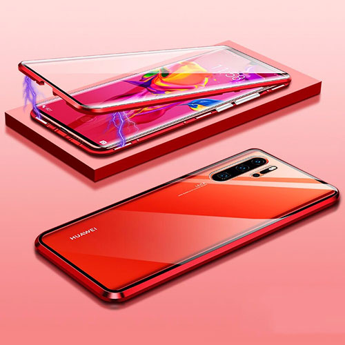 Luxury Aluminum Metal Frame Mirror Cover Case 360 Degrees T03 for Huawei P30 Pro New Edition Red