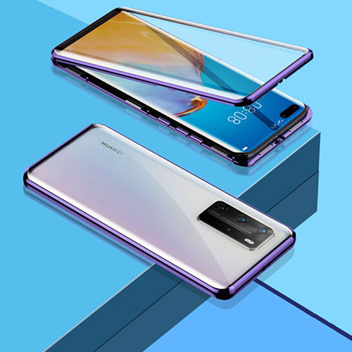 Luxury Aluminum Metal Frame Mirror Cover Case 360 Degrees T03 for Huawei P40 Pro Purple