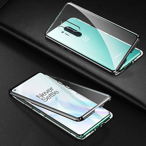 Luxury Aluminum Metal Frame Mirror Cover Case 360 Degrees T03 for OnePlus 8 Pro Black