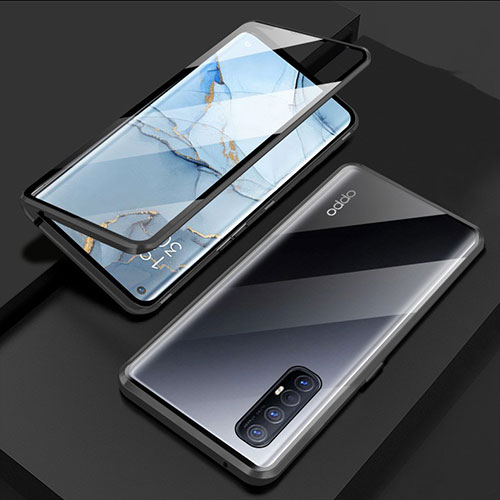 Luxury Aluminum Metal Frame Mirror Cover Case 360 Degrees T03 for Oppo Find X2 Neo Black