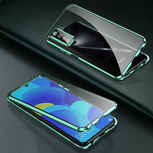 Luxury Aluminum Metal Frame Mirror Cover Case 360 Degrees T03 for Oppo Reno3 Green
