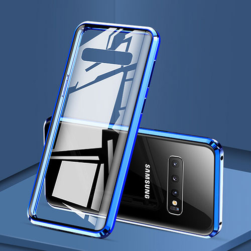 Luxury Aluminum Metal Frame Mirror Cover Case 360 Degrees T03 for Samsung Galaxy S10 5G Blue