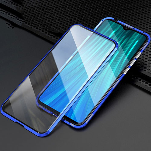 Luxury Aluminum Metal Frame Mirror Cover Case 360 Degrees T03 for Xiaomi Redmi Note 8 Pro Blue