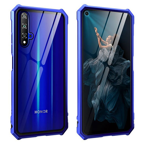 Luxury Aluminum Metal Frame Mirror Cover Case 360 Degrees T04 for Huawei Honor 20 Blue