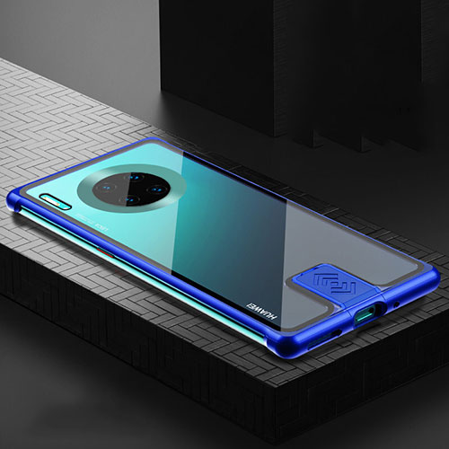 Luxury Aluminum Metal Frame Mirror Cover Case 360 Degrees T04 for Huawei Mate 30 Pro 5G Blue