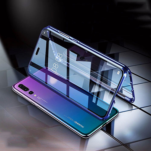 Luxury Aluminum Metal Frame Mirror Cover Case 360 Degrees T04 for Huawei P20 Pro Blue