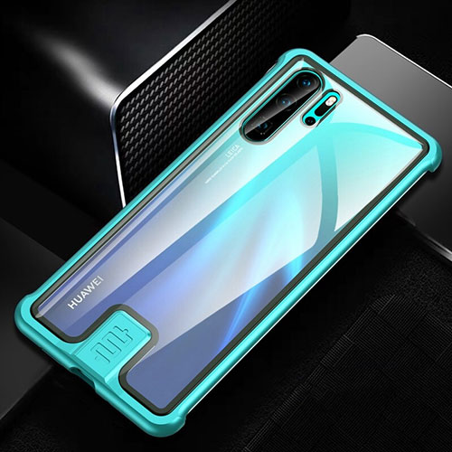 Luxury Aluminum Metal Frame Mirror Cover Case 360 Degrees T04 for Huawei P30 Pro Cyan