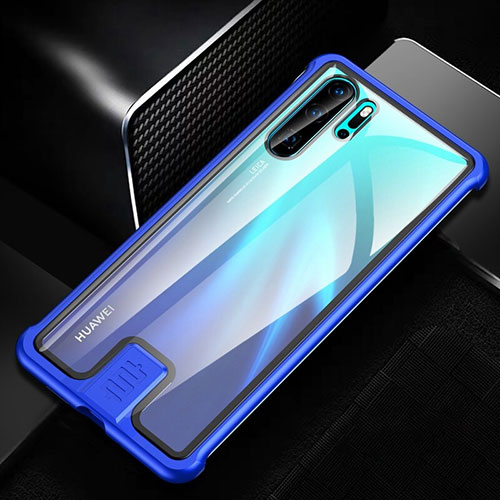 Luxury Aluminum Metal Frame Mirror Cover Case 360 Degrees T04 for Huawei P30 Pro New Edition Blue
