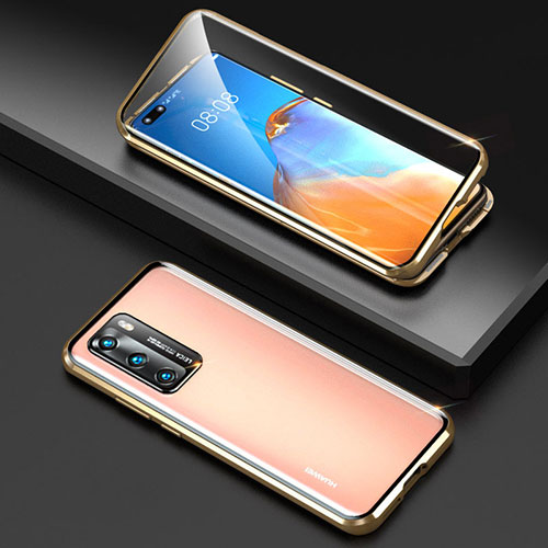 Luxury Aluminum Metal Frame Mirror Cover Case 360 Degrees T04 for Huawei P40 Gold
