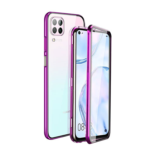 Luxury Aluminum Metal Frame Mirror Cover Case 360 Degrees T04 for Huawei P40 Lite Purple