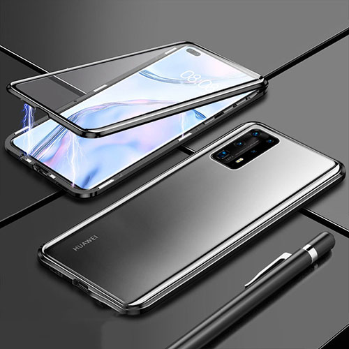 Luxury Aluminum Metal Frame Mirror Cover Case 360 Degrees T04 for Huawei P40 Pro+ Plus Black