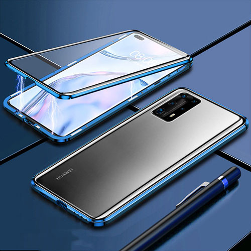 Luxury Aluminum Metal Frame Mirror Cover Case 360 Degrees T04 for Huawei P40 Pro+ Plus Blue