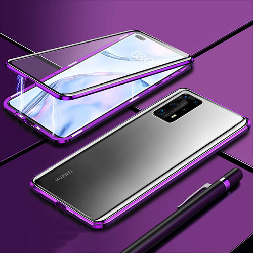 Luxury Aluminum Metal Frame Mirror Cover Case 360 Degrees T04 for Huawei P40 Pro+ Plus Purple