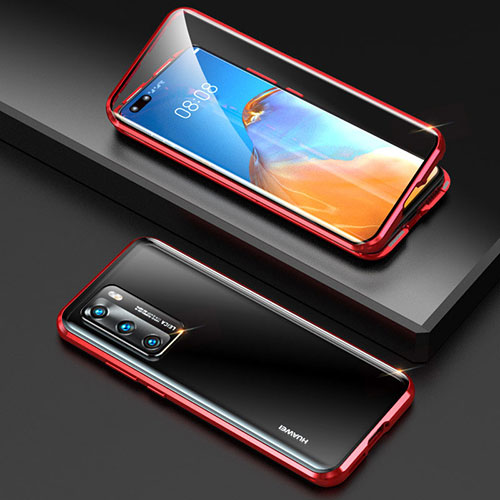 Luxury Aluminum Metal Frame Mirror Cover Case 360 Degrees T04 for Huawei P40 Red