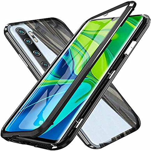 Luxury Aluminum Metal Frame Mirror Cover Case 360 Degrees T04 for Xiaomi Mi Note 10 Black