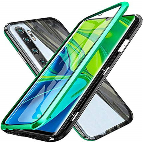 Luxury Aluminum Metal Frame Mirror Cover Case 360 Degrees T04 for Xiaomi Mi Note 10 Green