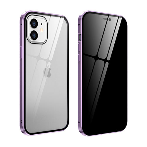 Luxury Aluminum Metal Frame Mirror Cover Case 360 Degrees T05 for Apple iPhone 12 Clove Purple