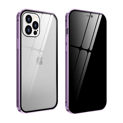 Luxury Aluminum Metal Frame Mirror Cover Case 360 Degrees T05 for Apple iPhone 12 Pro Max Clove Purple