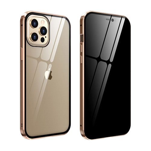Luxury Aluminum Metal Frame Mirror Cover Case 360 Degrees T05 for Apple iPhone 12 Pro Max Gold