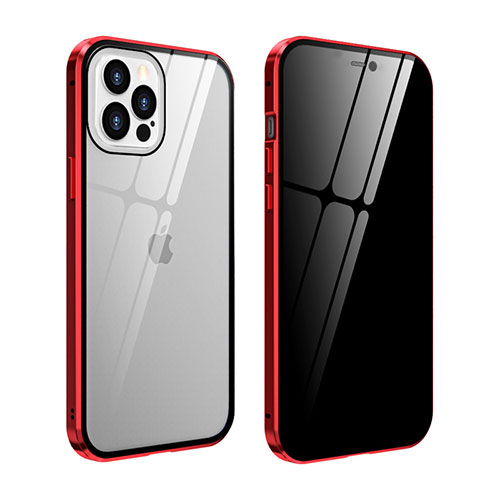 Luxury Aluminum Metal Frame Mirror Cover Case 360 Degrees T05 for Apple iPhone 12 Pro Max Red