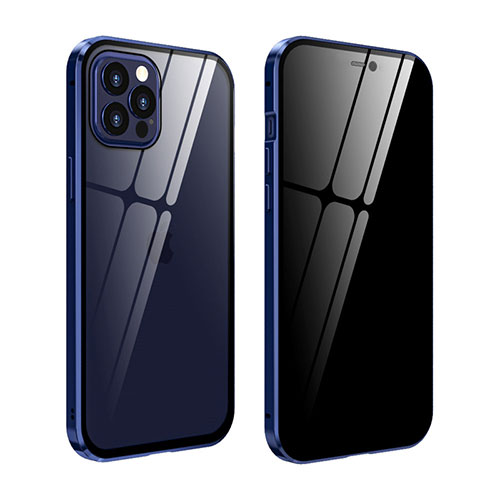 Luxury Aluminum Metal Frame Mirror Cover Case 360 Degrees T05 for Apple iPhone 12 Pro Navy Blue