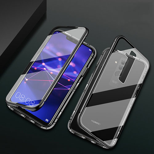 Luxury Aluminum Metal Frame Mirror Cover Case 360 Degrees T05 for Huawei Mate 20 Lite Black