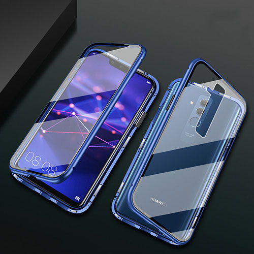 Luxury Aluminum Metal Frame Mirror Cover Case 360 Degrees T05 for Huawei Mate 20 Lite Blue