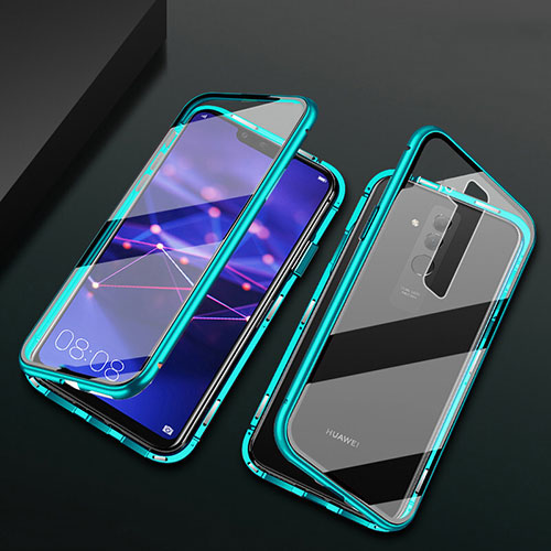 Luxury Aluminum Metal Frame Mirror Cover Case 360 Degrees T05 for Huawei Mate 20 Lite Cyan