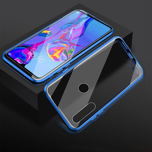 Luxury Aluminum Metal Frame Mirror Cover Case 360 Degrees T05 for Huawei P Smart+ Plus (2019) Blue
