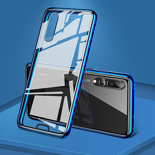 Luxury Aluminum Metal Frame Mirror Cover Case 360 Degrees T05 for Huawei P20 Pro Blue