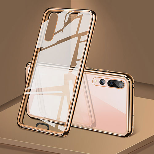 Luxury Aluminum Metal Frame Mirror Cover Case 360 Degrees T05 for Huawei P20 Pro Gold