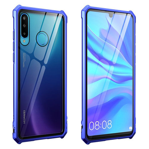 Luxury Aluminum Metal Frame Mirror Cover Case 360 Degrees T05 for Huawei P30 Lite New Edition Blue