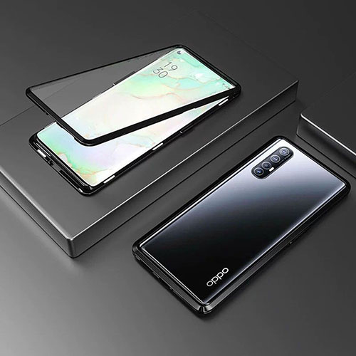 Luxury Aluminum Metal Frame Mirror Cover Case 360 Degrees T05 for Oppo Find X2 Neo Black