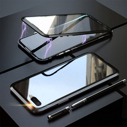 Luxury Aluminum Metal Frame Mirror Cover Case 360 Degrees T05 for Oppo R17 Neo Black
