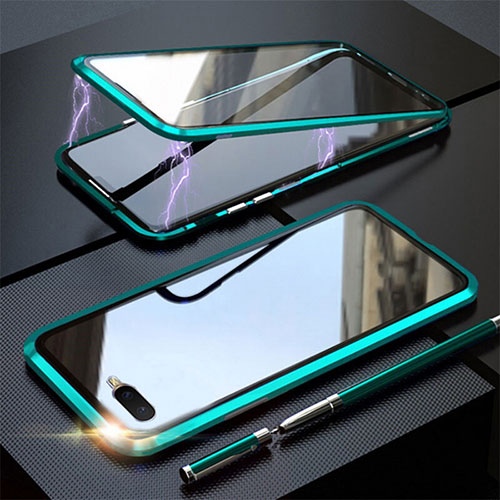 Luxury Aluminum Metal Frame Mirror Cover Case 360 Degrees T05 for Oppo RX17 Neo Green