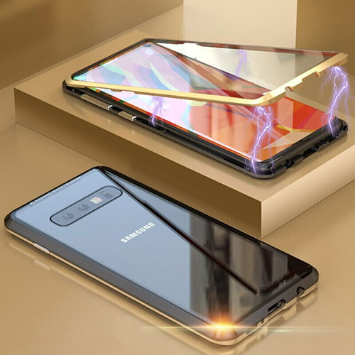 Luxury Aluminum Metal Frame Mirror Cover Case 360 Degrees T05 for Samsung Galaxy S10 Gold