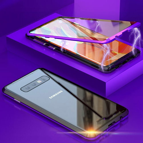Luxury Aluminum Metal Frame Mirror Cover Case 360 Degrees T05 for Samsung Galaxy S10 Purple