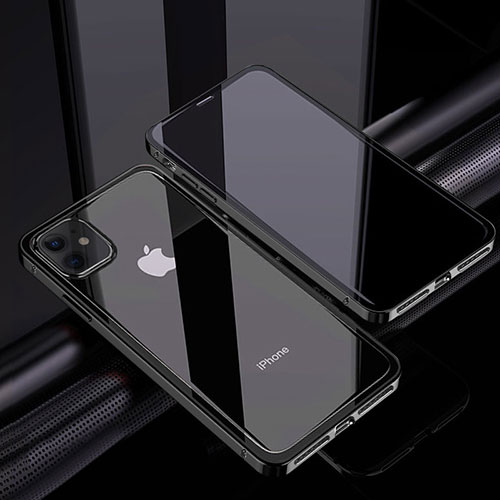 Luxury Aluminum Metal Frame Mirror Cover Case 360 Degrees T06 for Apple iPhone 12 Black