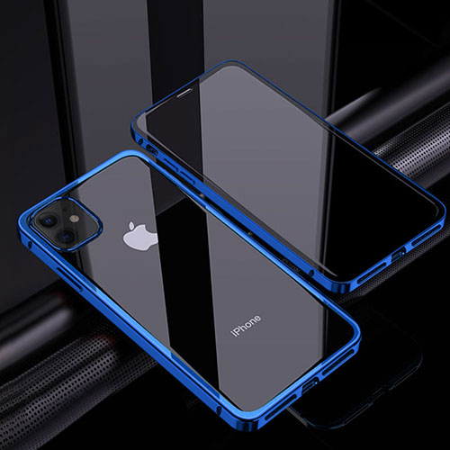 Luxury Aluminum Metal Frame Mirror Cover Case 360 Degrees T06 for Apple iPhone 12 Mini Blue