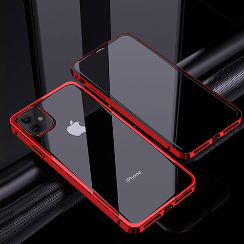 Luxury Aluminum Metal Frame Mirror Cover Case 360 Degrees T06 for Apple iPhone 12 Mini Red