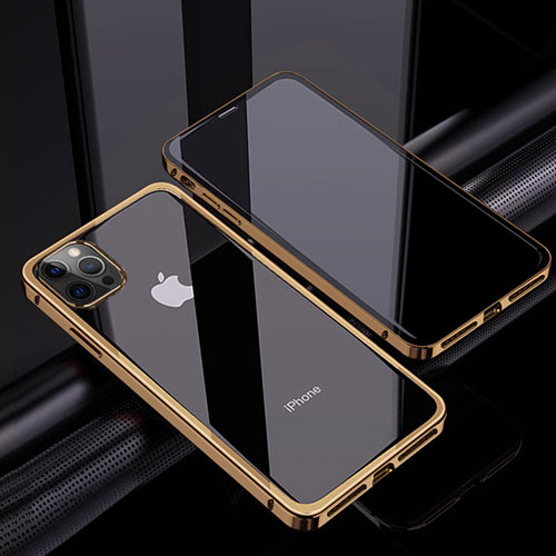 Luxury Aluminum Metal Frame Mirror Cover Case 360 Degrees T06 for Apple iPhone 12 Pro Gold