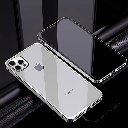 Luxury Aluminum Metal Frame Mirror Cover Case 360 Degrees T06 for Apple iPhone 12 Pro Silver