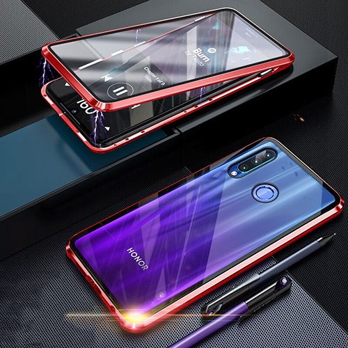 Luxury Aluminum Metal Frame Mirror Cover Case 360 Degrees T06 for Huawei Honor 20 Lite Red