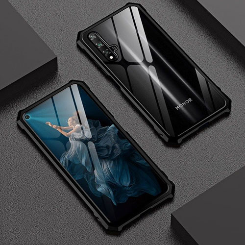 Luxury Aluminum Metal Frame Mirror Cover Case 360 Degrees T06 for Huawei Honor 20S Black